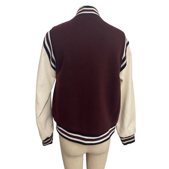 Ring Of Fire Mens Varsity Jacket Size L Maroon & White Polyester - Picture 9 of 12